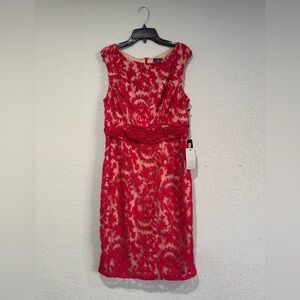 Adrianna Papell Red Laced Midi Dress